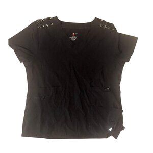 Med Couture V Neck Black Scrub Top Size S